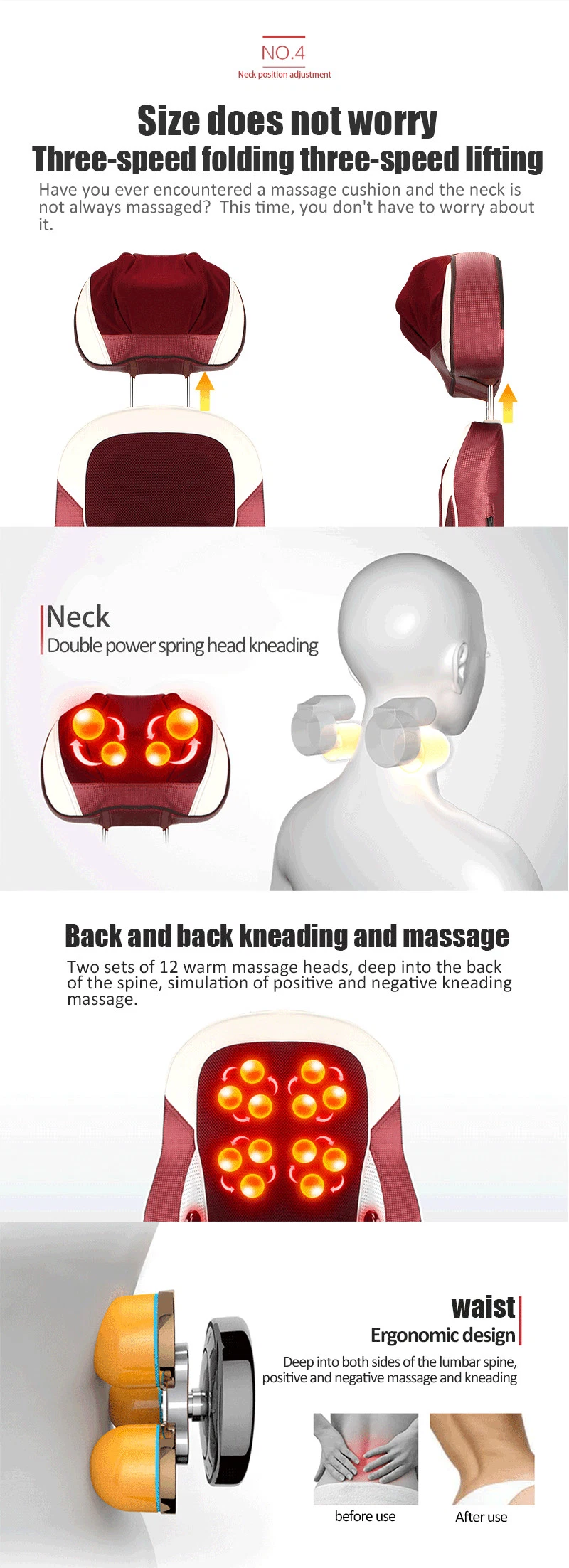 High Quality Massager Chair Full Back Massage Cushion Vibrating Heated Car Seat Cushion with 3 Intensity Levels